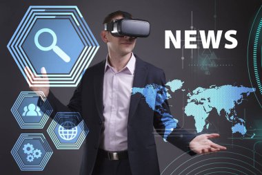 Ekonomi, teknoloji, Internet ve ağ kavramı. Genç busine