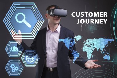 Ekonomi, teknoloji, Internet ve ağ kavramı. Genç busine