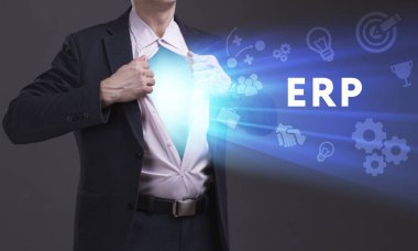 Ekonomi, teknoloji, Internet ve ağ kavramı. Genç busine