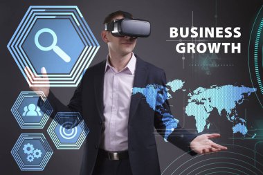 Ekonomi, teknoloji, Internet ve ağ kavramı. Genç busine