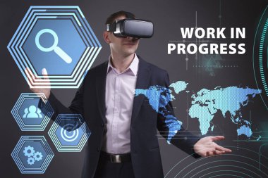 Ekonomi, teknoloji, Internet ve ağ kavramı. Genç busine