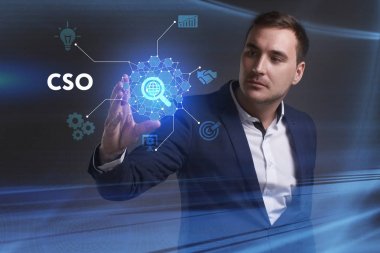 Ekonomi, teknoloji, Internet ve ağ kavramı. Genç busine