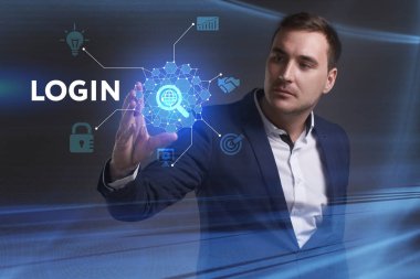 Ekonomi, teknoloji, Internet ve ağ kavramı. Genç busine