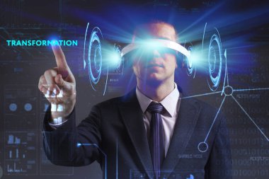 Ekonomi, teknoloji, Internet ve ağ kavramı. Genç busine