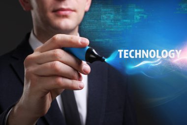 Ekonomi, teknoloji, Internet ve ağ kavramı. Genç busine