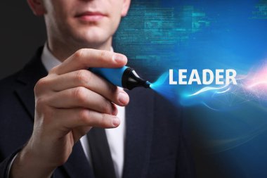 Ekonomi, teknoloji, Internet ve ağ kavramı. Genç busine