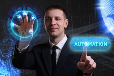 Ekonomi, teknoloji, Internet ve ağ kavramı. Genç busine