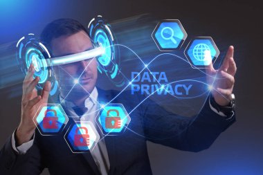 Ekonomi, teknoloji, Internet ve ağ kavramı. Genç busine