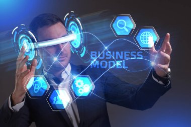 Ekonomi, teknoloji, Internet ve ağ kavramı. Genç busine