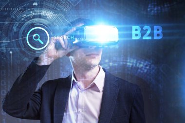 Ekonomi, teknoloji, Internet ve ağ kavramı. Genç busine