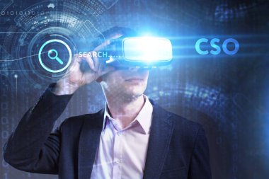 Ekonomi, teknoloji, Internet ve ağ kavramı. Genç busine