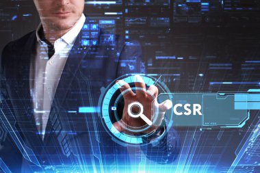 Ekonomi, teknoloji, Internet ve ağ kavramı. Genç busine