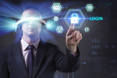 Ekonomi, teknoloji, Internet ve ağ kavramı. Genç busine