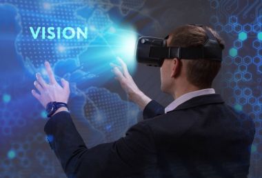 Ekonomi, teknoloji, Internet ve ağ kavramı. Genç busine