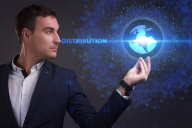 Ekonomi, teknoloji, Internet ve ağ kavramı. Genç busine