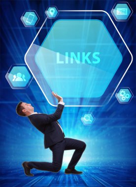 Ekonomi, teknoloji, Internet ve ağ kavramı. Genç busine