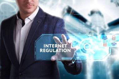 Ekonomi, teknoloji, Internet ve ağ kavramı. Genç busine