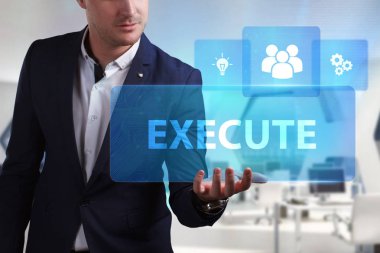 Ekonomi, teknoloji, Internet ve ağ kavramı. Genç busine