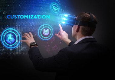 Ekonomi, teknoloji, Internet ve ağ kavramı. Genç busine