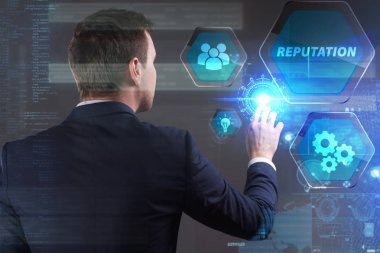 Ekonomi, teknoloji, Internet ve ağ kavramı. Genç busine