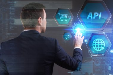 Ekonomi, teknoloji, Internet ve ağ kavramı. Genç busine