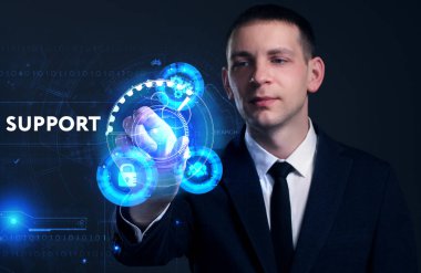 Ekonomi, teknoloji, Internet ve ağ kavramı. Genç busine