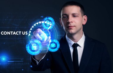 Ekonomi, teknoloji, Internet ve ağ kavramı. Genç busine