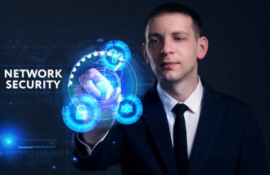 Ekonomi, teknoloji, Internet ve ağ kavramı. Genç busine