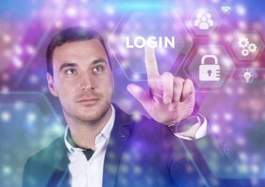 Ekonomi, teknoloji, Internet ve ağ kavramı. Genç busine