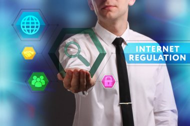 Ekonomi, teknoloji, Internet ve ağ kavramı. Genç busine