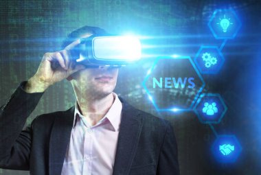 Ekonomi, teknoloji, Internet ve ağ kavramı. Genç busine