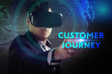 Ekonomi, teknoloji, Internet ve ağ kavramı. Genç busine