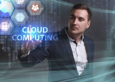 Ekonomi, teknoloji, Internet ve ağ kavramı. Genç busine