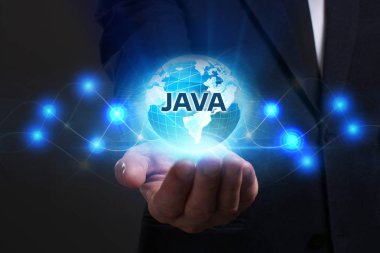 Ekonomi, teknoloji, Internet ve ağ kavramı. Genç busine