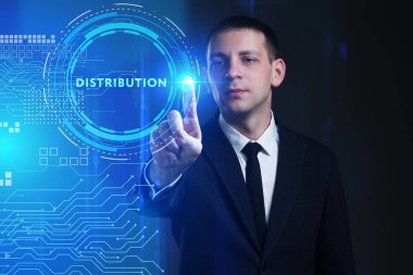 Ekonomi, teknoloji, Internet ve ağ kavramı. Genç busine