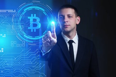 Ekonomi, teknoloji, Internet ve ağ kavramı. Genç busine