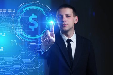 Ekonomi, teknoloji, Internet ve ağ kavramı. Genç busine
