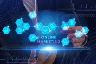 Ekonomi, teknoloji, Internet ve ağ kavramı. Genç busine