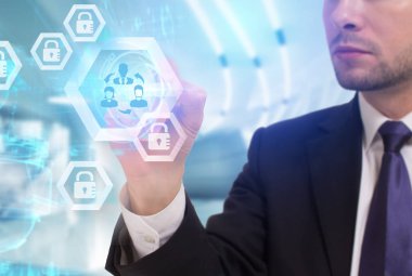 Ekonomi, teknoloji, Internet ve ağ kavramı. Genç busine