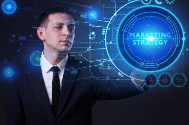 Ekonomi, teknoloji, Internet ve ağ kavramı. Genç busine