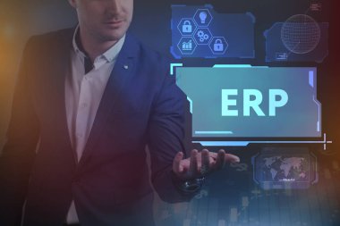 Ekonomi, teknoloji, Internet ve ağ kavramı. Genç busine