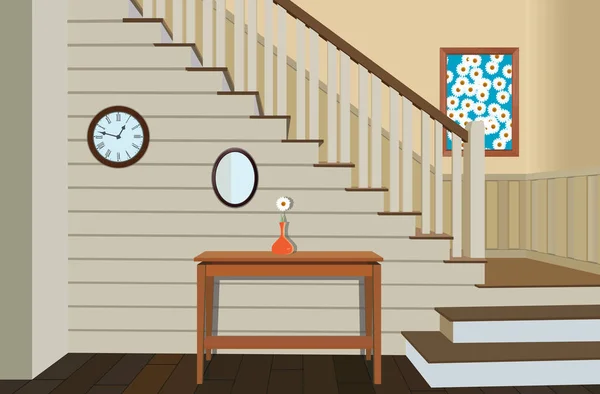 Interior vintage del pasillo con una escalera — Vector de stock