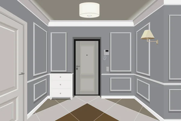 Modern Klasik Aula Koridor di Old Vintage Apartment. Ilustrasi lorong . - Stok Vektor