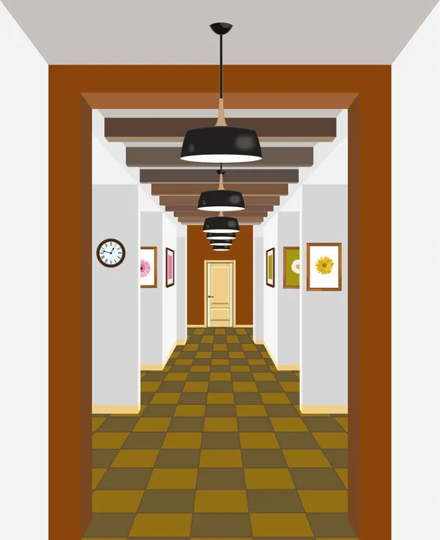 Corredor del pasillo del Salón Clásico Moderno en Apartamento Antiguo Vintage. Ilustración del pasillo . — Vector de stock