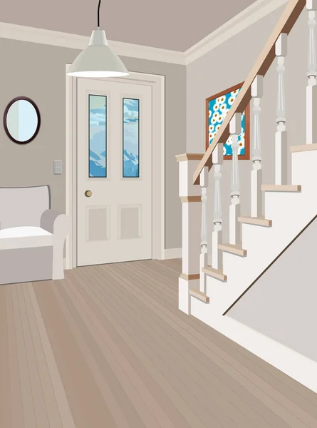 Innenraum eines internen Korridors mit einer Treppe. Entwurf eines alten Korridors. Flur-Illustration. — Stockvektor