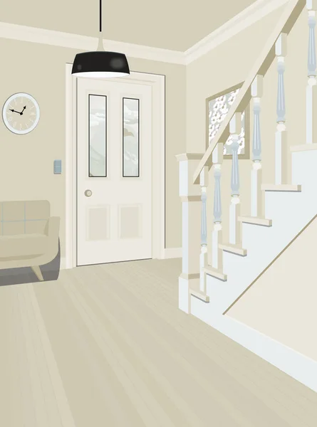 Interior de un pasillo interno con una escalera. Diseño de un antiguo pasillo. Ilustración del pasillo . — Vector de stock