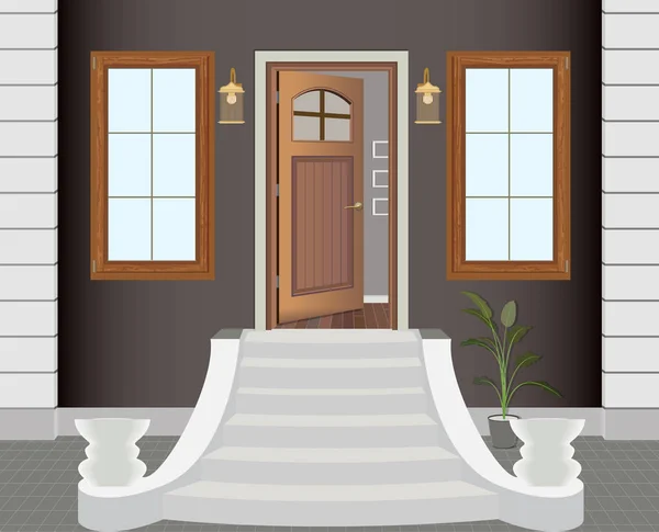 Ilustración de la puerta de entrada de una casa de campo en el interior . — Vector de stock