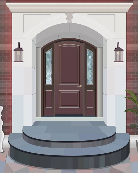 Ilustración de la puerta de entrada de una casa de campo en el interior . — Vector de stock