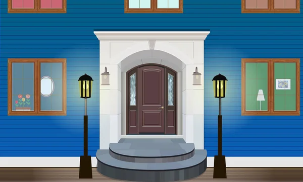 Illustratie van de deur van de ingang van een landhuis in het interieur. — Stockvector