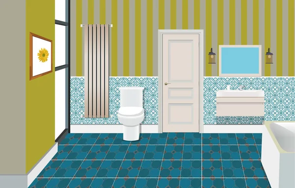 Banyo iç arka plan mobilya ile. Modern banyo tasarımı. Banyo illüstrasyon. — Stok Vektör